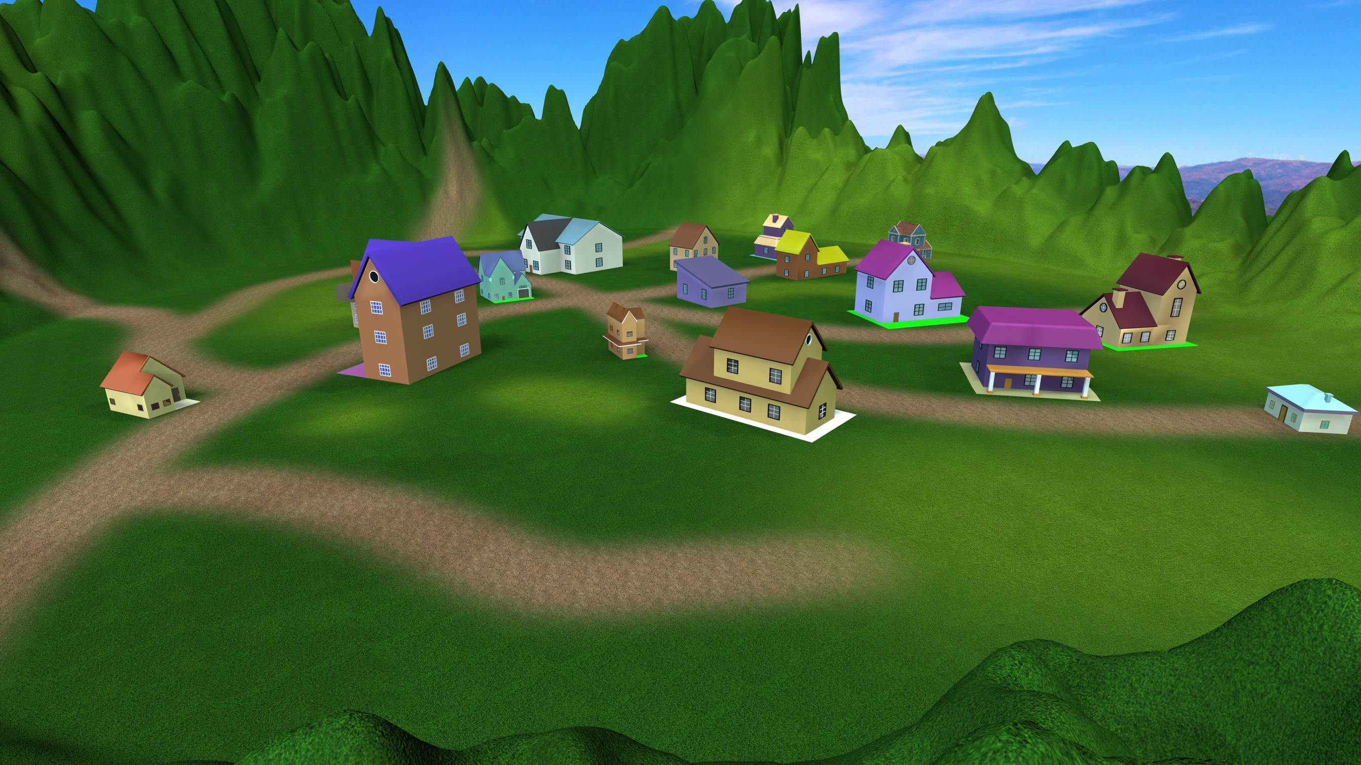 Low poly Mountain Village Environment 3D Model