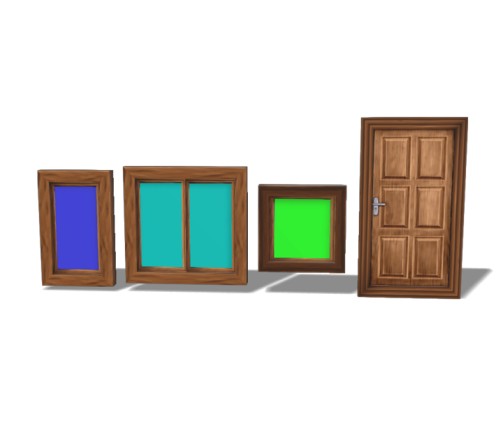 Wood Window & Door Set 3D Model