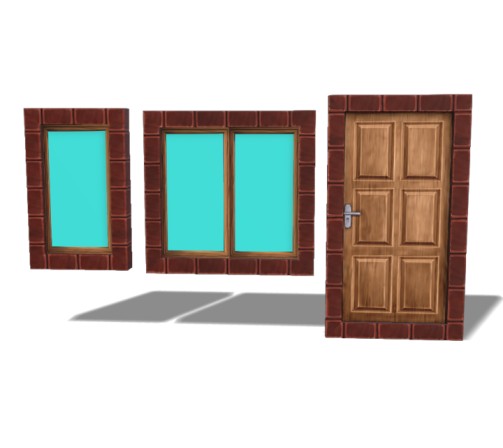 Wood Window & Door Set 3D Model